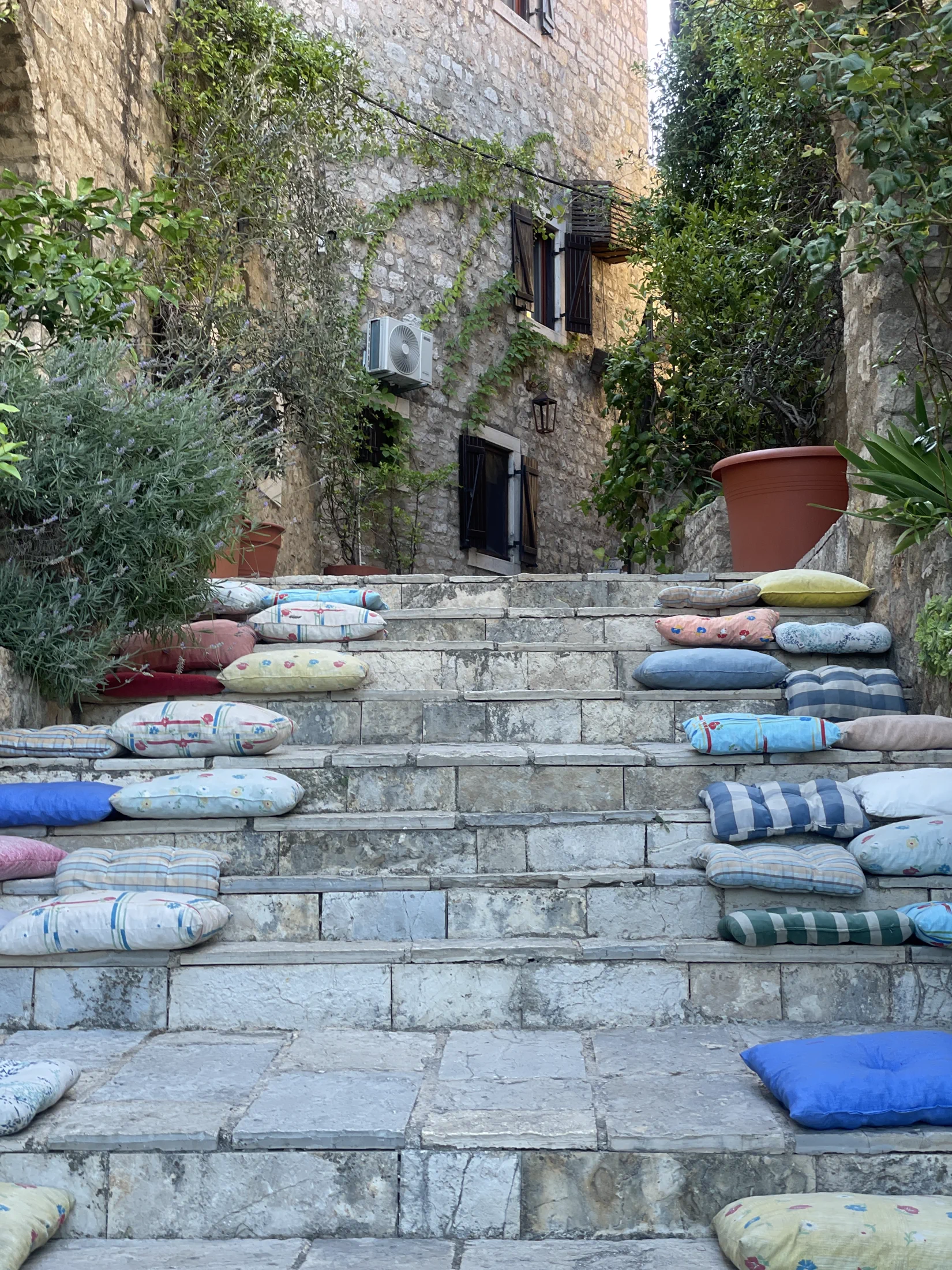 Stone steps prepared for sunset