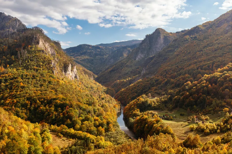 Autumn colours across a Montenegrin river canyon