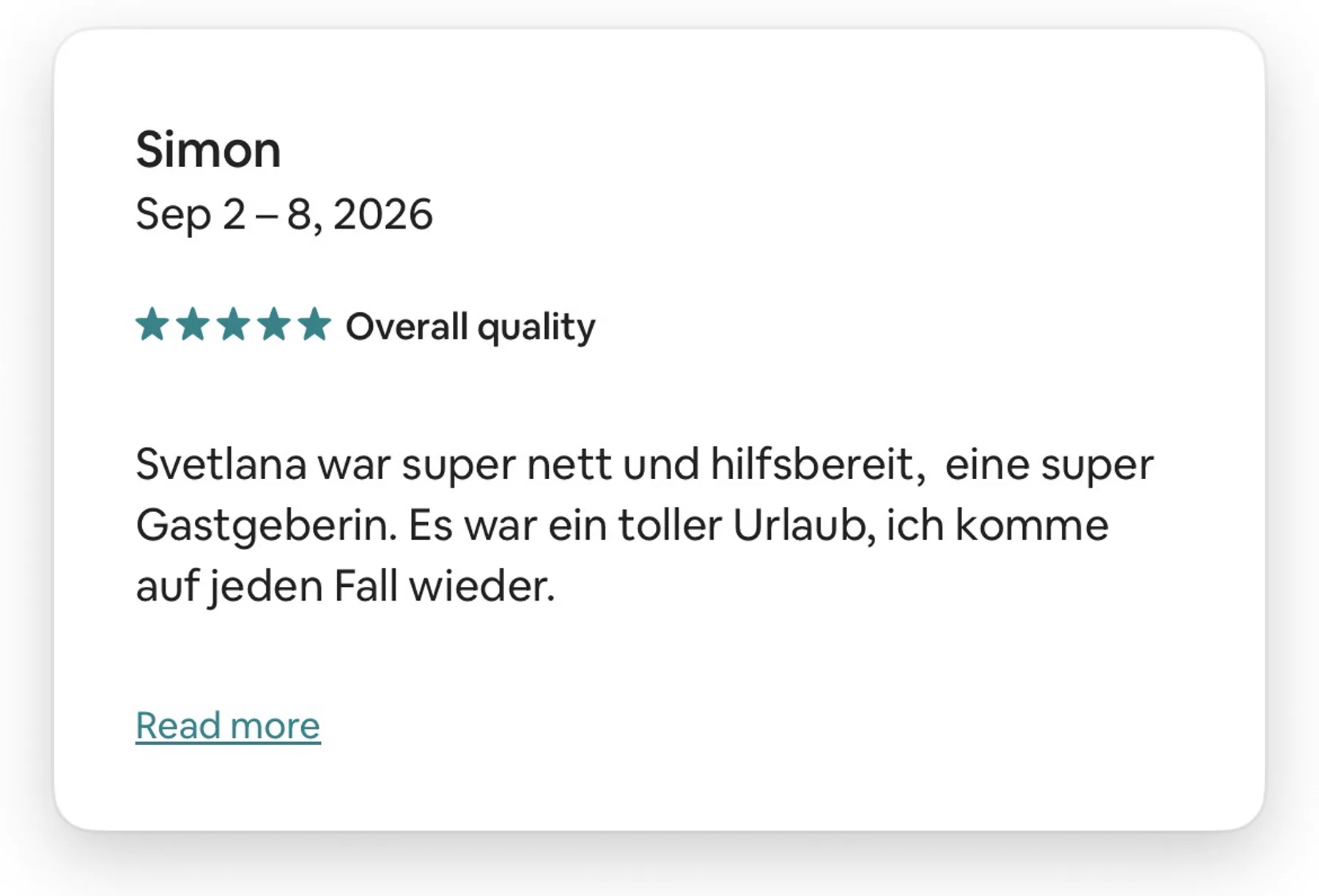 Airbnb review for a studio for two, rated five stars
