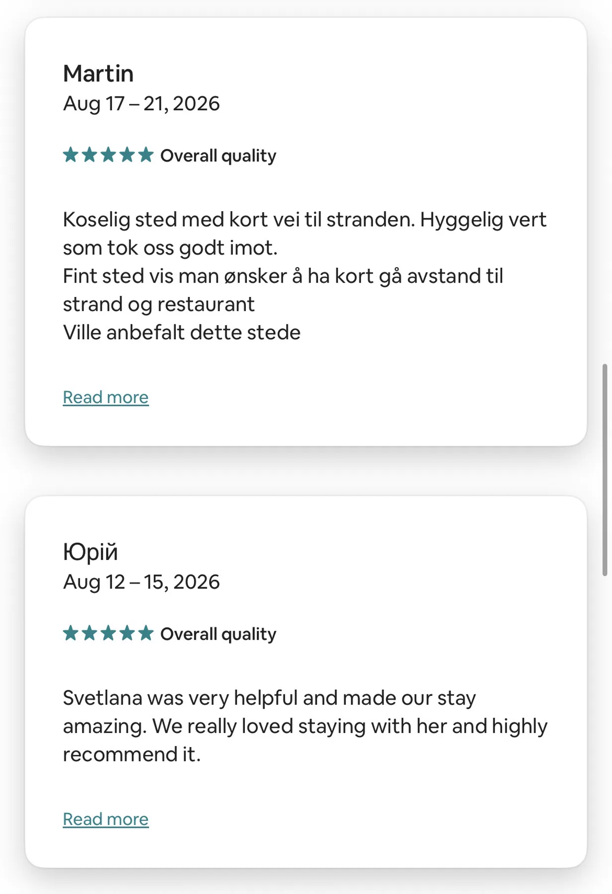 Airbnb review for a studio for two, rated five stars