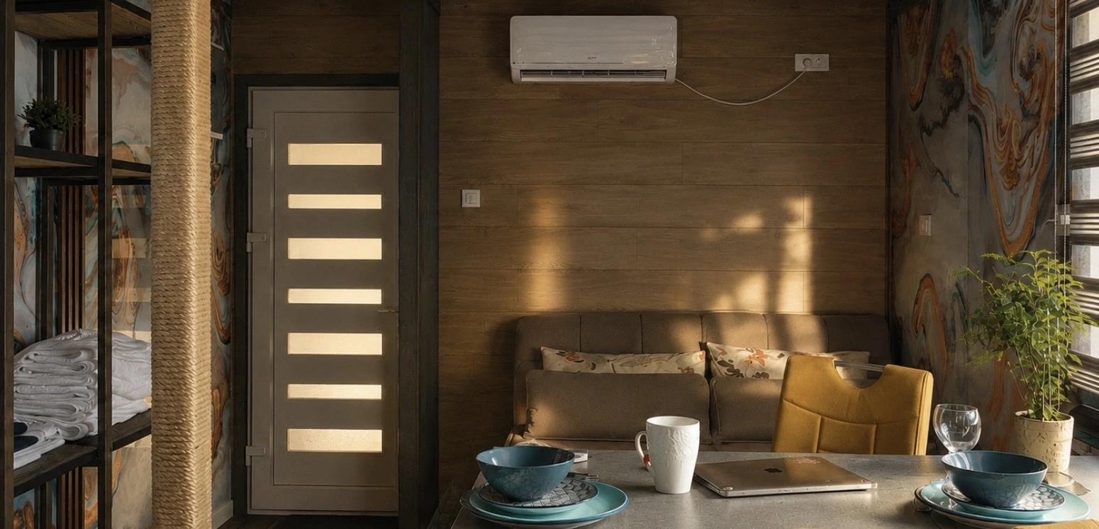 Dining area and sitting space inside an iTiS Villa apartment